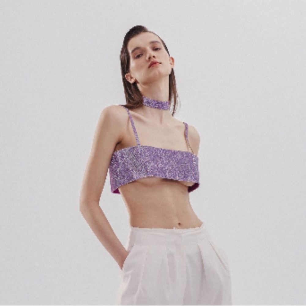 NUÉ STUDIO CHARLOTTE TOP LILAC PURPLE Crystal Embellished EUC Small $560
